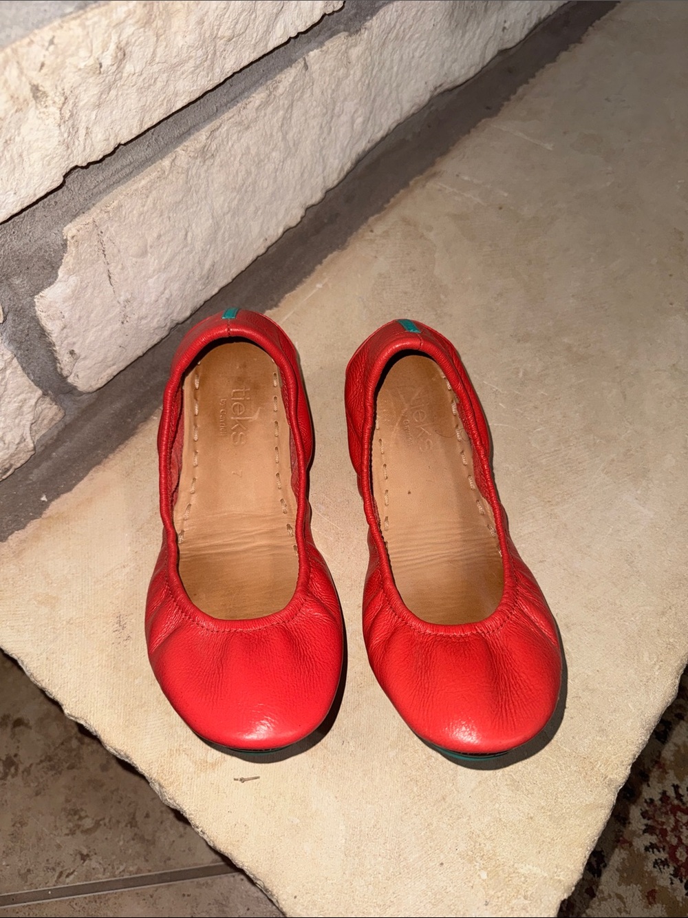 Tieks Red Ballet Flats with Teal Soles - Picture 3 of 10